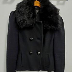 Bebe waist length wool black  coat with detachable fur collar. Size Small